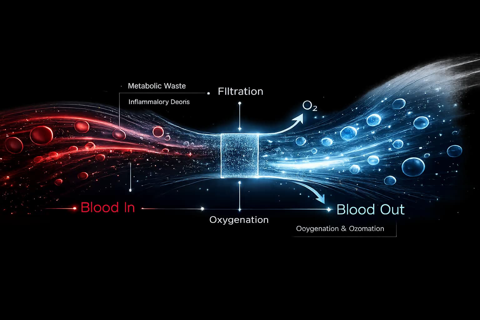 Diagram of blood oxygenation and filtration during EBOO