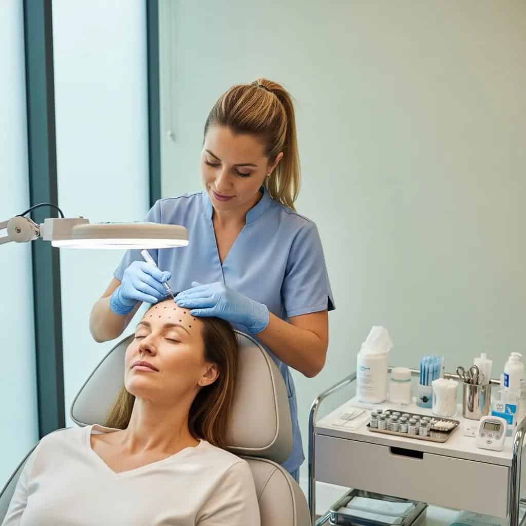 Aesthetician administering neurotoxin treatment for wrinkle reduction