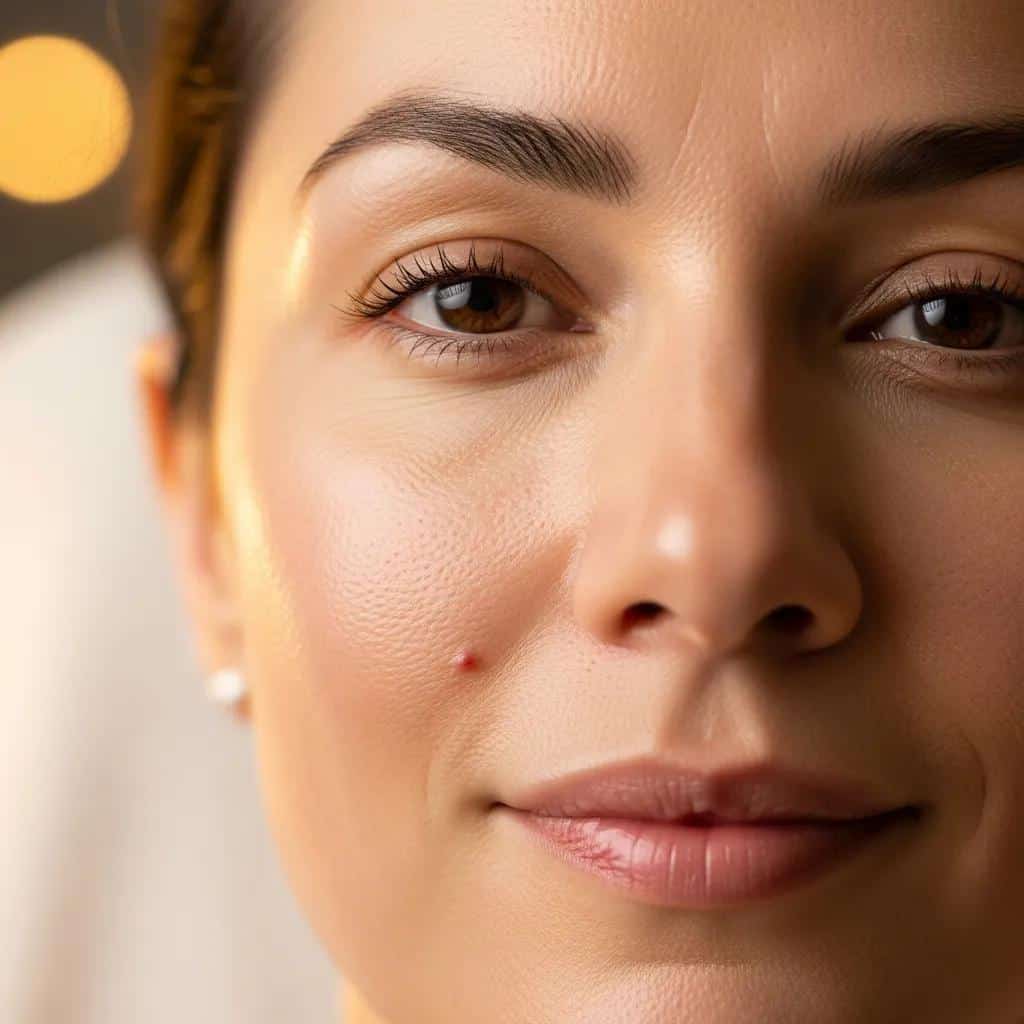 Close-up of a client's rejuvenated skin after PRP therapy, showcasing natural glow and minimal redness