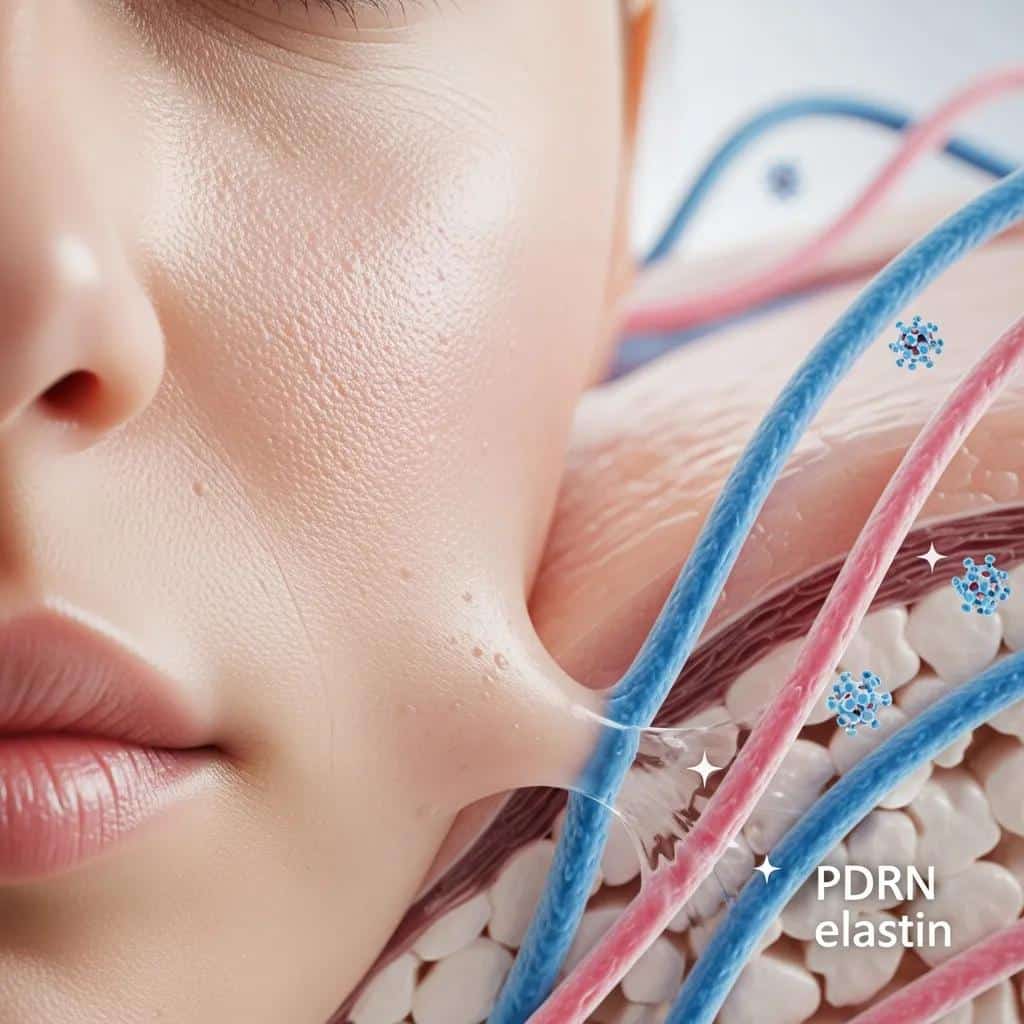Close-up of youthful skin demonstrating enhanced collagen and elastin production from PDRN therapy