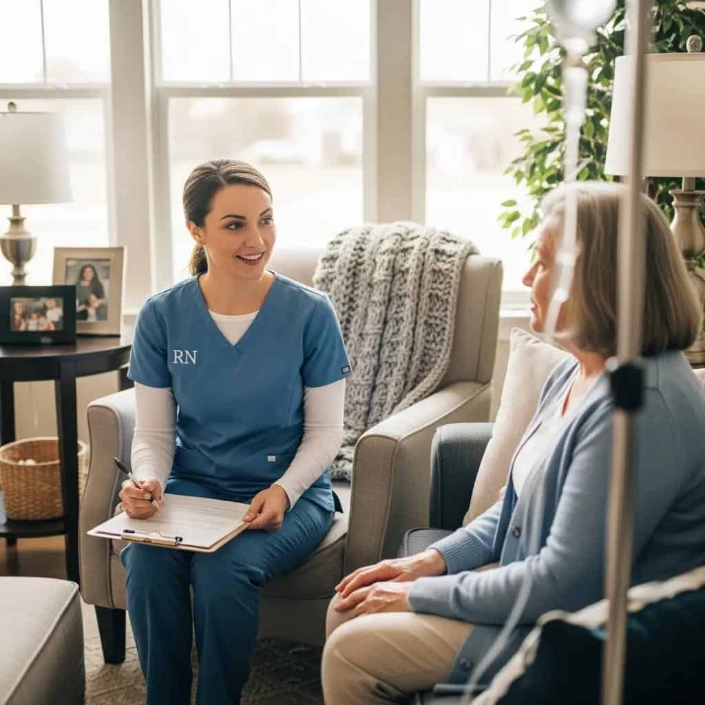 Nurse performing a medical screening for personalized at-home IV therapy