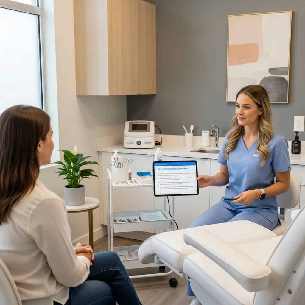 Patient consultation in an aesthetic clinic, focusing on pre-treatment guidelines for neurotoxin injections