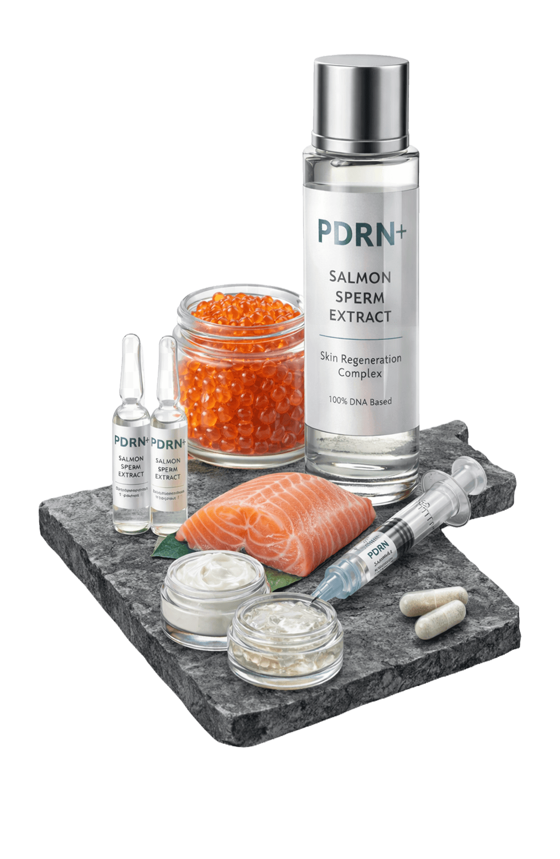 Salmon sperm extract skincare serum with DNA base for skin regeneration and anti-aging benefits.