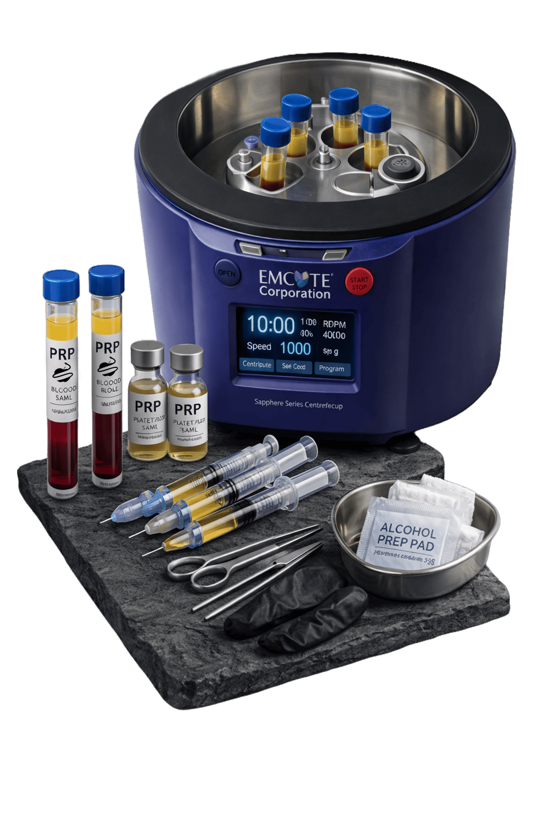 Laboratory centrifuge for blood sample processing and medical testing.