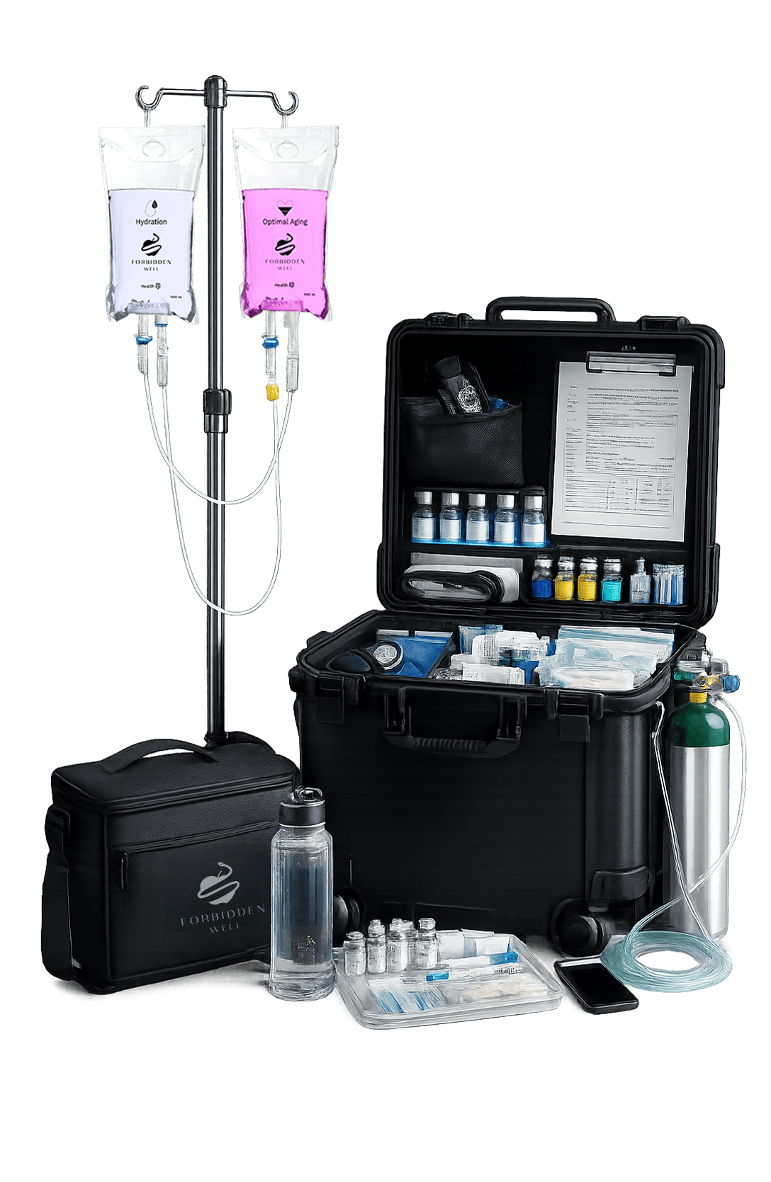 IV drip set for medical hydration and treatment.